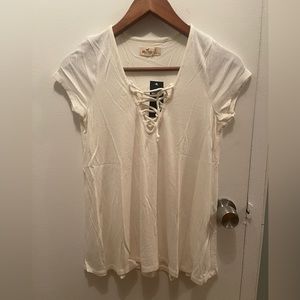 V Neck Lace Up Short Sleeve Hollister Top